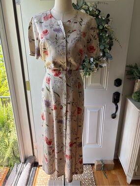 Vintage 90’s Floral Button-Front Linen Blend Midi Skirt Set